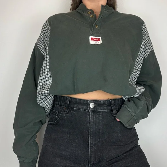 Carhartt Reworked Upcycled Western Country Lounge Cozy Green Flannel Shirt Top - Picture 3 of 3